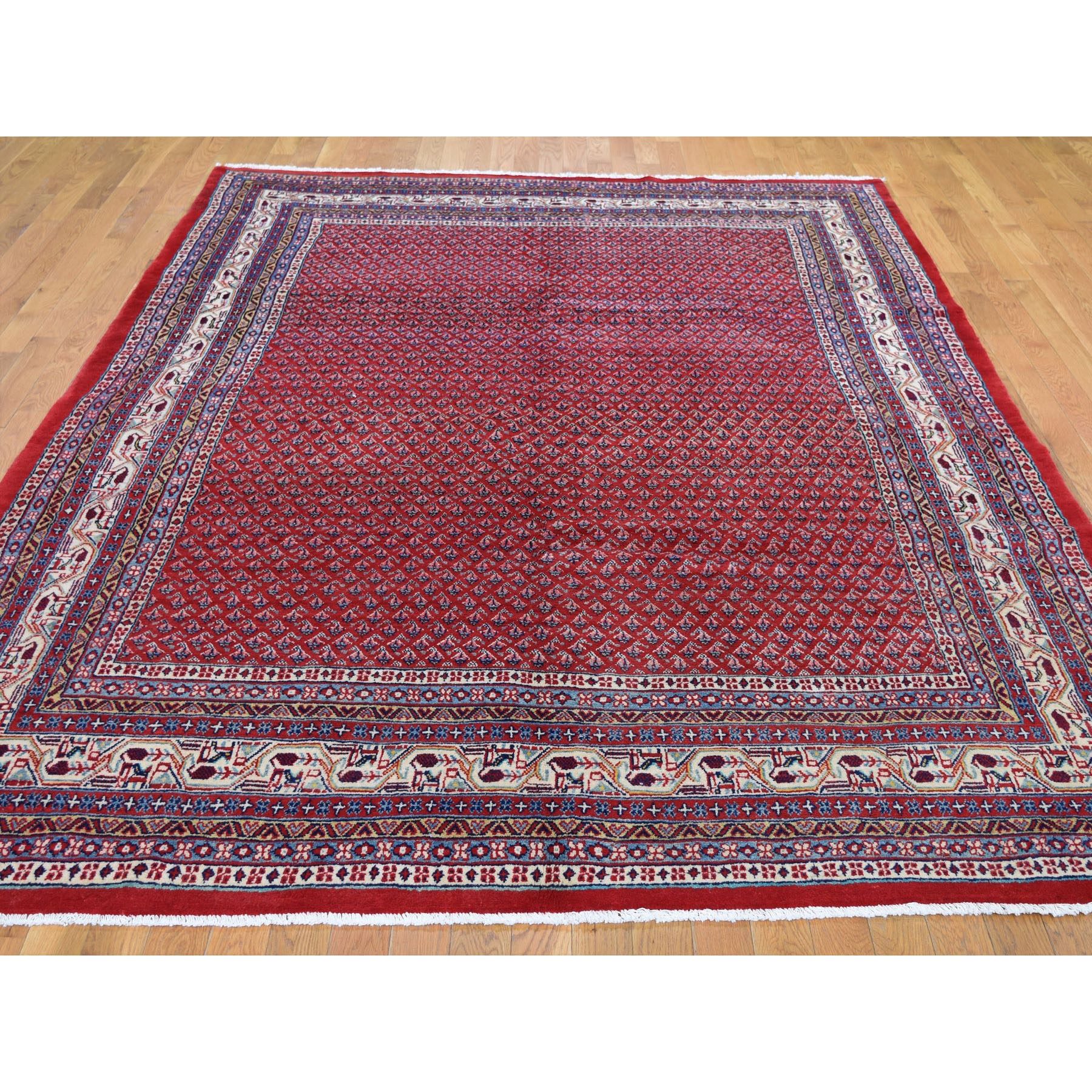 7'3"x10'3" Red New Persian Sarouk Mir With Repetitive Design Pure Wool